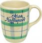 Preview: Cappuccino mit Schrift (2 Zeilen) Karo Grün-Blau
