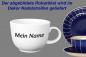 Preview: Jumbotasse mit Schrift (1 Zeile) blau Nadelstreifen