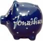 Preview: Sparschwein klein mit Schrift (1 Zeile) blau 3 Punkt