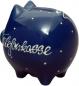 Preview: Sparschwein mittel mit Schrift (1 Zeile) blau 1 Punkt