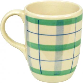 Cappuccino mit Schrift (2 Zeilen) Karo Grün-Blau