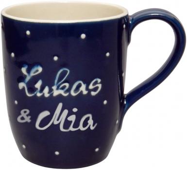 Cappuccino mit Schrift (2 Zeilen) blau 1 Punkt