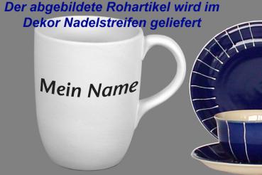 Cappuccino mit Schrift (1 Zeile) Nadelstreifen blau