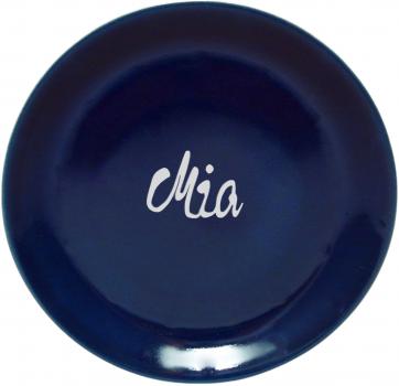 Dessertteller 19 mit Schrift (1 Zeile) glänzend blau