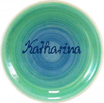 Dessertteller 19 mit Schrift (1 Zeile) Aqua