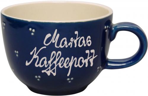 Jumbotasse mit Schrift (2 Zeilen) blau 3 Punkt