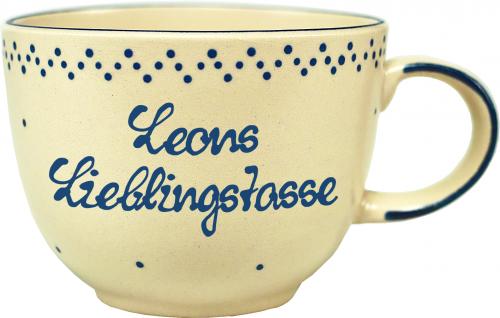 Jumbotasse mit Schrift (2 Zeilen) matt hell 1 Punkt