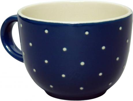 Jumbotasse mit Schrift (2 Zeilen) blau 1 Punkt