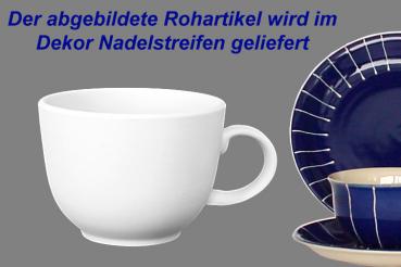 Jumbotasse mit Schrift (2 Zeilen) blau Nadelstreifen