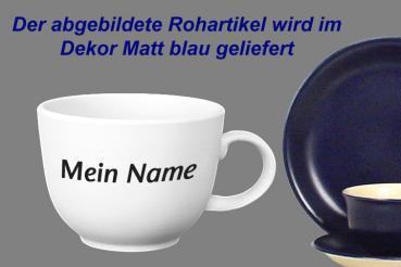 Jumbotasse mit Schrift (1 Zeile) matt blau