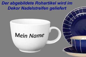 Jumbotasse mit Schrift (1 Zeile) blau Nadelstreifen