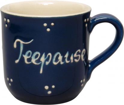 Kaffeebecher mit Schrift (2 Zeilen) blau 3 Punkt