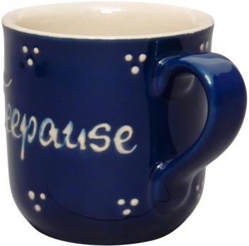 Kaffeebecher mit Schrift (2 Zeilen) blau 3 Punkt