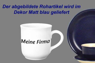 Kaffeebecher mit Schrift (2 Zeilen) matt blau