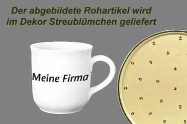 Kaffeebecher mit Schrift (2 Zeilen) Streublume