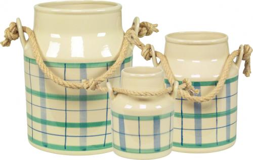 Milchkanne H 13 cm karo grün-blau