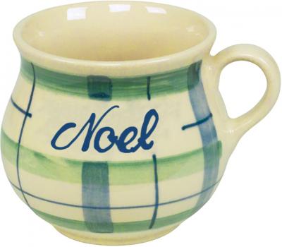 Mollytasse mit Schrift (1 Zeile) karo grün-blau