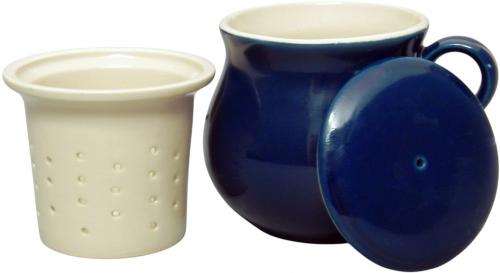 Mollytasse mit Sieb und Deckel glänzend blau