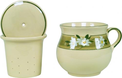 Mollytasse mit Sieb und Deckel Dekor Margueritenblume