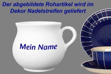 Mollytasse mit Schrift (1 Zeile) blau Nadelstreifen