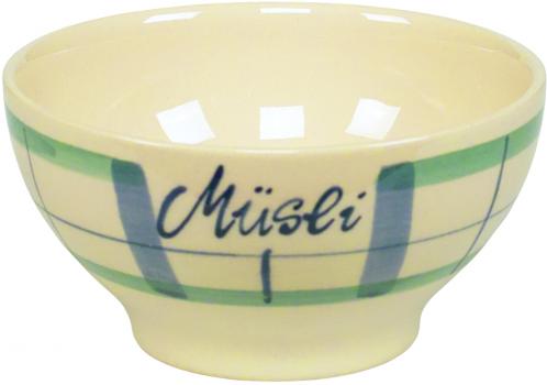 Müslischale 15 mit Schrift (1 Zeile) karo grün-blau