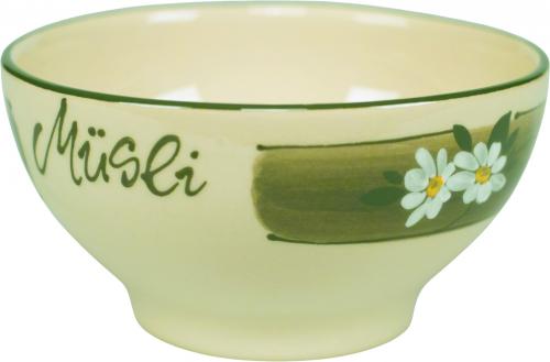 Müslischale 15 mit Schrift (1 Zeile) Dekor Margueritenblume