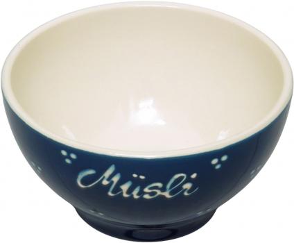 Müslischale 13 mit Schrift (1 Zeile) blau 3 Punkt