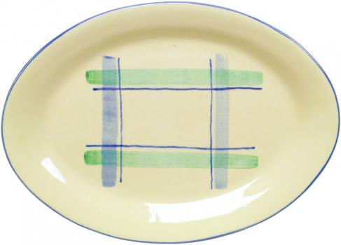 Platte 29 oval karo grün-blau