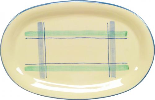 Platte 37 oval karo grün-blau