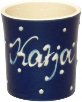 Schnaps-/Eierbecher mit Schrift (1 Zeile) blau 1 Punkt