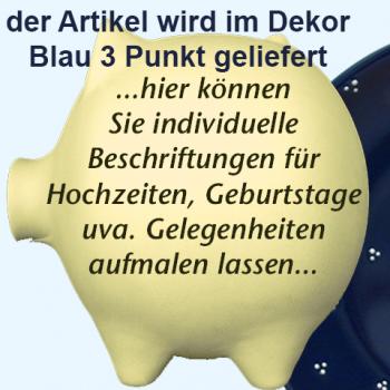 Sparschwein groß mit Schrift (3 Zeilen) blau 3 Punkt