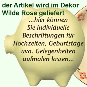 Sparschwein groß mit Schrift (3 Zeilen) Wilde Rose