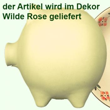 Sparschwein groß mit Schrift (3 Zeilen) Wilde Rose
