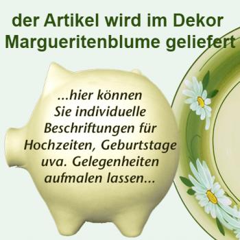 Sparschwein groß mit Schrift (3 Zeilen) Dekor Margueritenblume