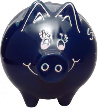 Sparschwein groß mit Schrift (3 Zeilen) blau 3 Punkt