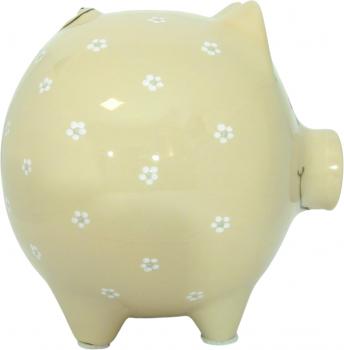 Sparschwein groß mit Schrift (3 Zeilen) Gänseblümchen