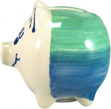 Sparschwein klein mit Schrift (1 Zeile) Aqua