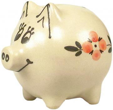 Sparschwein klein mit Schrift (1 Zeile) Wilde Rose