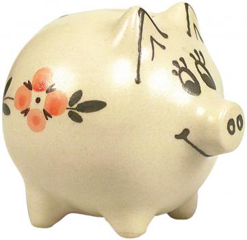 Sparschwein klein mit Schrift (1 Zeile) Wilde Rose