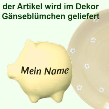 Sparschwein klein mit Schrift (1 Zeile) Gänseblümchen