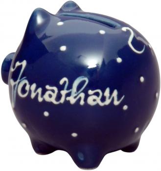 Sparschwein klein mit Schrift (1 Zeile) blau 1 P