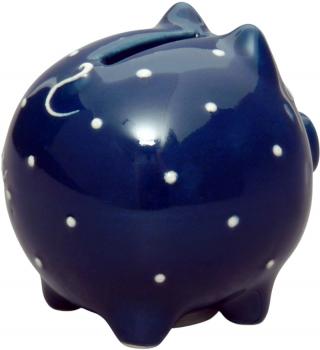 Sparschwein klein mit Schrift (1 Zeile) blau 3 Punkt