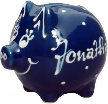 Sparschwein klein mit Schrift (1 Zeile) blau 1 P