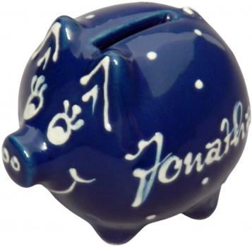 Sparschwein klein mit Schrift (1 Zeile) blau 1 P
