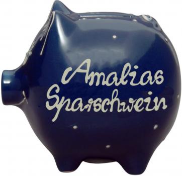 Sparschwein mittel mit Schrift (2 Zeilen) blau 1 Punkt
