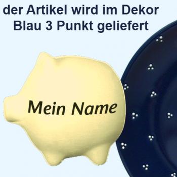 Sparschwein mittel mit Schrift (1 Zeile) blau 3 Punkt