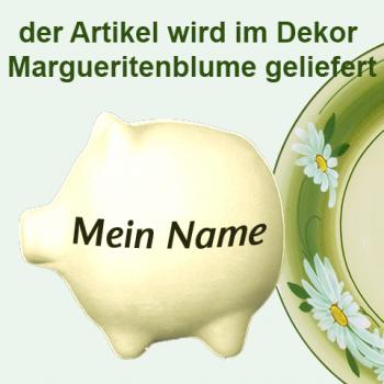 Sparschwein mittel mit Schrift (1 Zeile) Dekor Margueritenblume