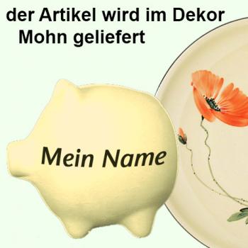 Sparschwein mittel mit Schrift (1 Zeile) Mohn