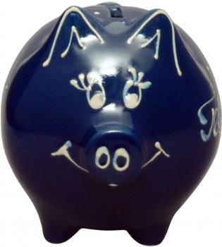 Sparschwein mittel mit Schrift (1 Zeile) blau 3 Punkt