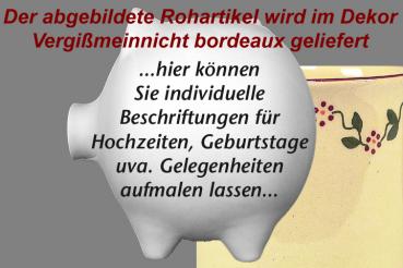 Sparschwein groß mit Schrift (3 Zeilen) Vergissmeinnicht bordeaux